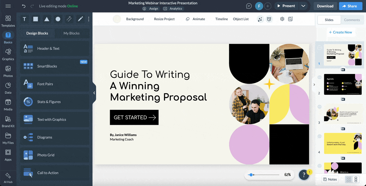 interactive presentation - add the flipbook effect visme